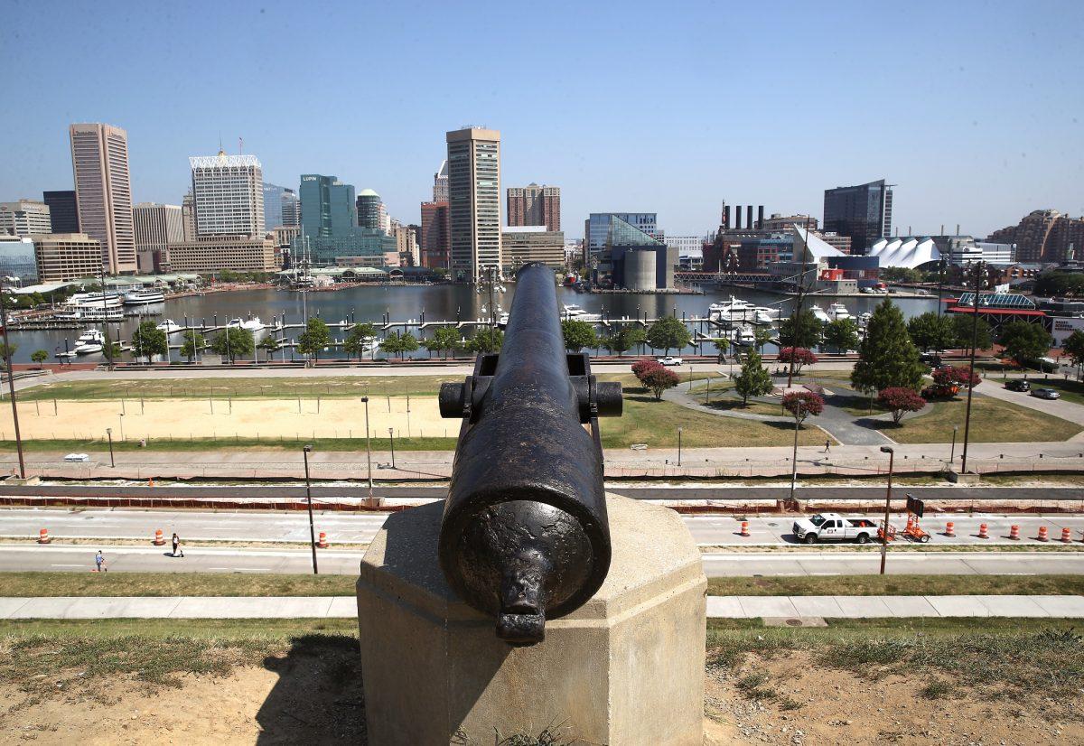 An old cannon sits atop of Federal Hill overlooking the city on in a file photograph in Baltimore, Maryland. (Mark Wilson/Getty Images)