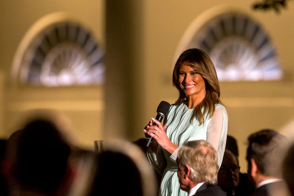 First Lady Melania Trump speaks during a state dinner honoring Australian Prime Minister Scott Morrison and Australian First Lady Jennifer Morrison at the White House on Sept. 20, 2019. (Zach Gibson/Getty Images)