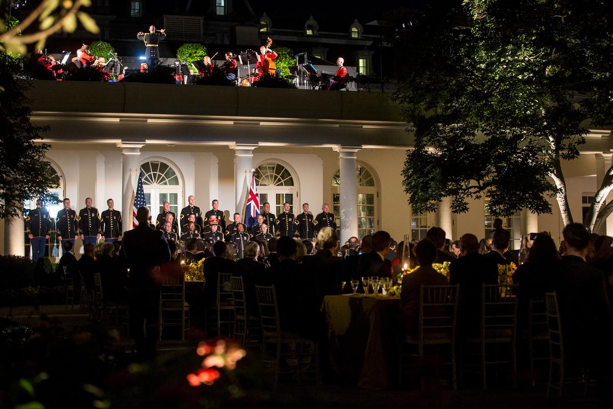 "The President's Own" United States Marine Band performs during a state dinner honoring Australian Prime Minister Scott Morrison and Australian First Lady Jennifer Morrison at the White House in Washington, on Sept. 20, 2019. (Zach Gibson/Getty Images)