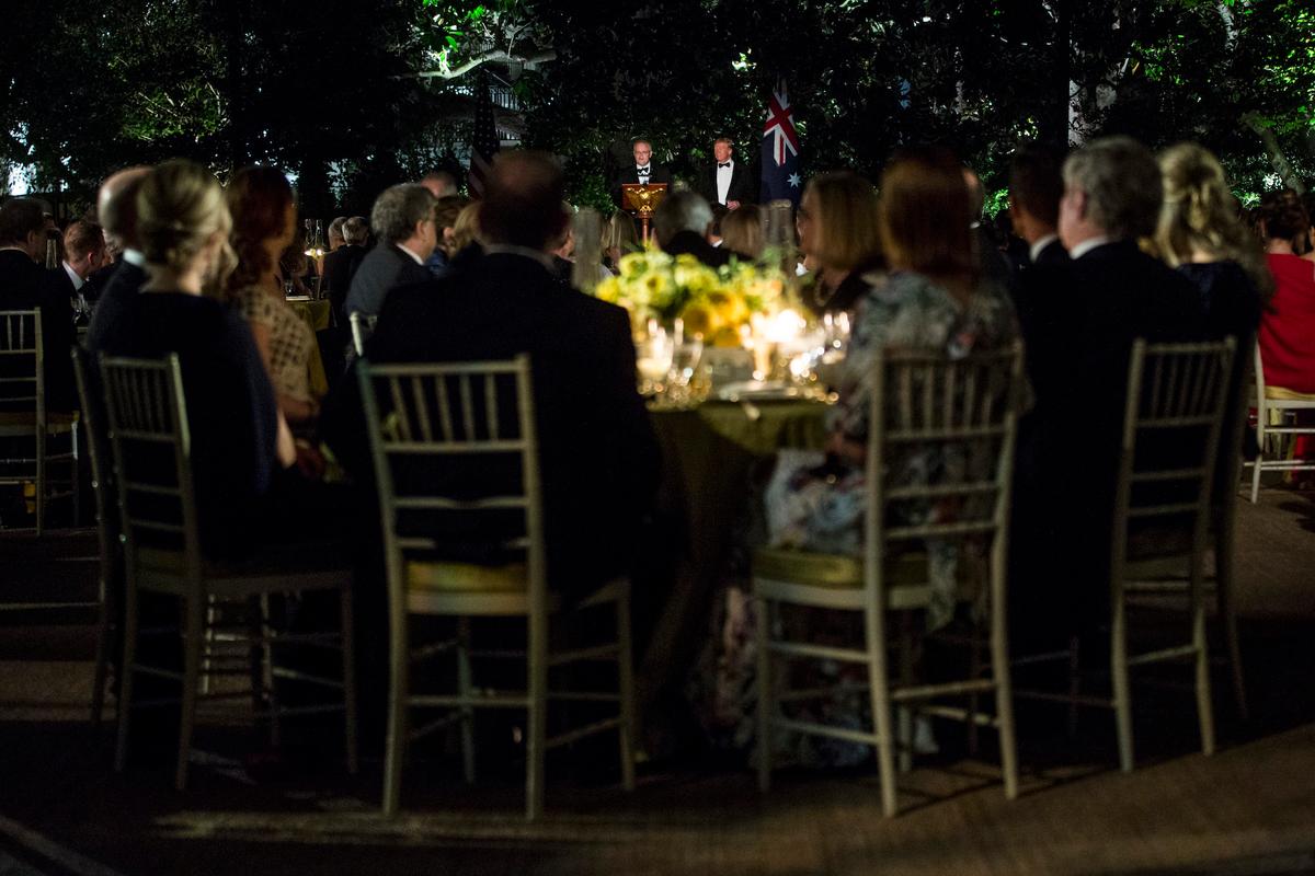 Australian Prime Minister Scott Morrison delivers a toast during a state dinner with U.S. President Donald Trump at the White House in Washington on Sept. 20, 2019. (Zach Gibson/Getty Images)
