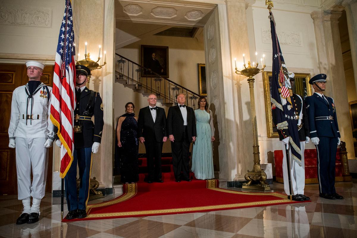 U.S. President Donald Trump and First Lady Melania Trump, Australian Prime Minister Scott Morrison, and Australian First Lady Jennifer Morrison are pictured ahead of a state dinner at the White House in Washington, Sept. 20, 2019. (Zach Gibson/Getty Images)