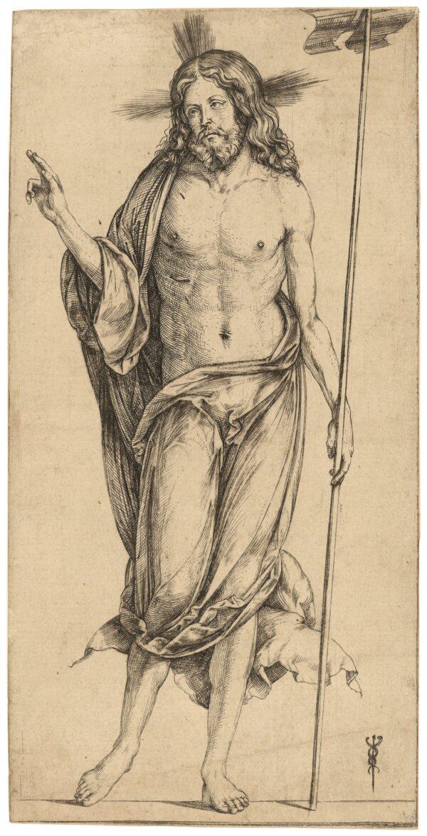 "The Risen Christ," circa 1498, by Jacopo de’ Barbari. Engraving; 7 5/16 inches by 3 11/16 inches. (Trustees of The British Museum)
