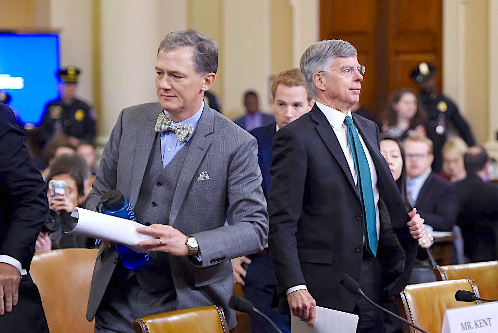 Top US diplomat in Ukraine William Taylor(R) and George Kent(L), the deputy assistant secretary of state for European and Eurasian Affairs testify during the House Intelligence Committee on Capitol Hill in Washington on Nov. 13, 2019 (Olivier Douliery/AFP via Getty Images)