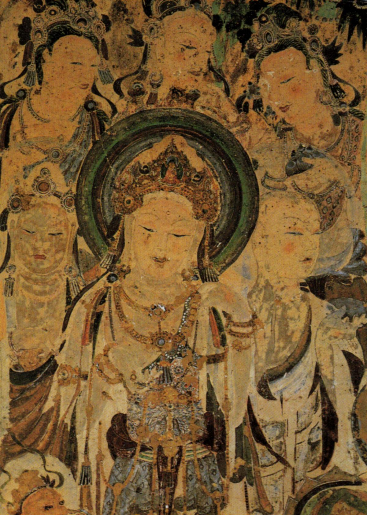 Mural of Avalokitesvara, Worshipping Bodhisattvas and Mendicant. Tang Dynasty, A.D. 618–907. (US-PD)