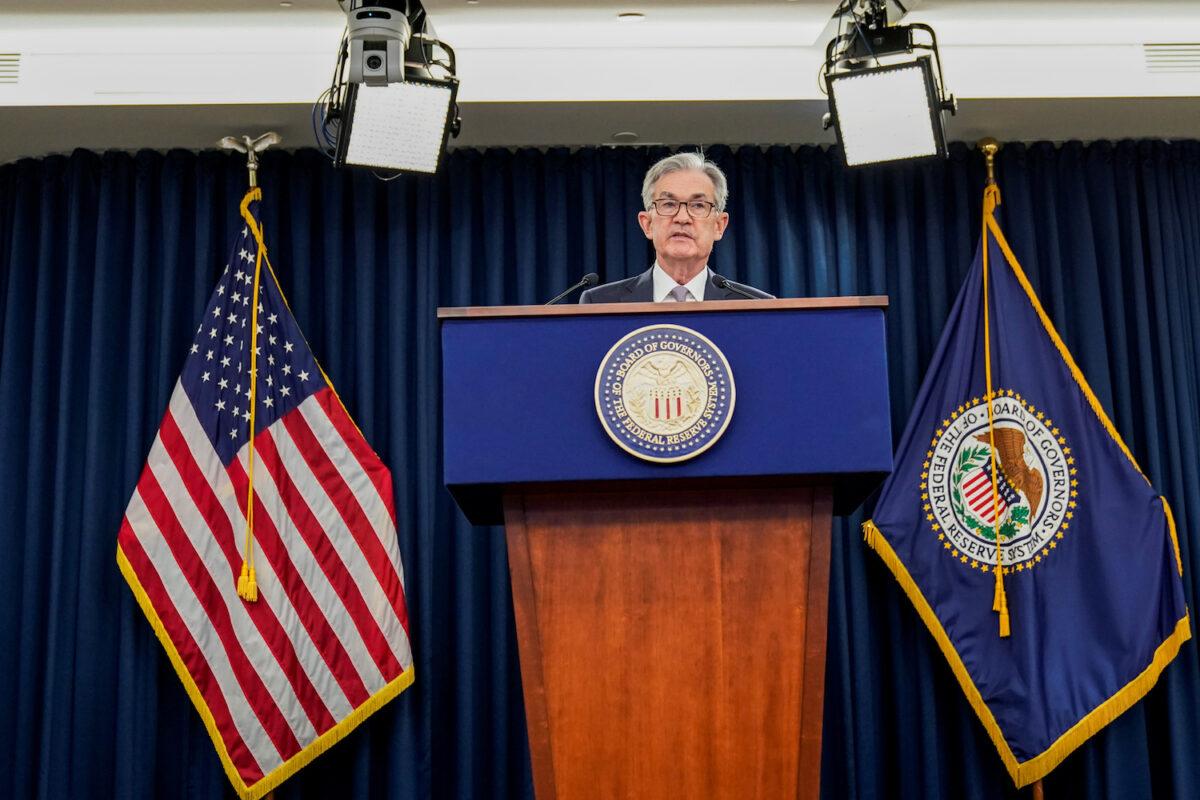 Federal Reserve Chair Jerome Powell holds a news conference following the Federal Open Market Committee meeting in Washington, on Dec. 11, 2019. (Joshua Roberts/Reuters)