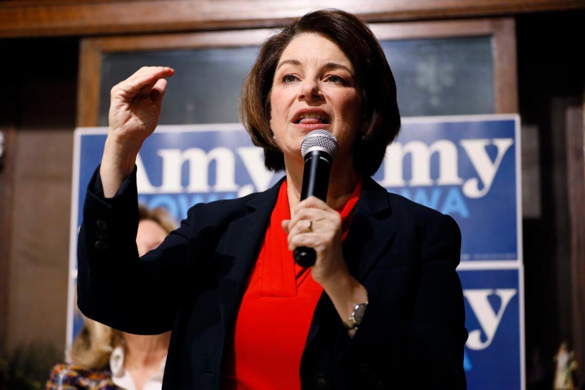 Democratic presidential candidate Sen. Amy Klobuchar (D-Minn.) speaks during a stop at the Corner Sundry in Indianola, Iowa, on Dec. 6, 2019. (Charlie Neibergall/AP Photo)