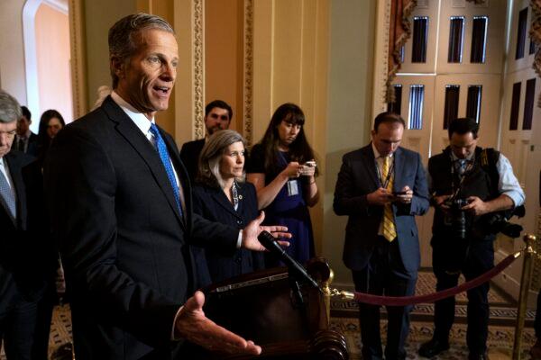 Senate Majority Whip Sen. John Thune (R-S.D.) speaks at a press conference in Washington in a file photograph. (Alex Edelman/Getty Images)