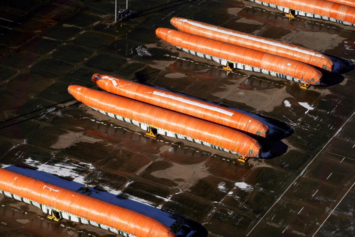 Airplane fuselages bound for Boeing's 737 Max production facility sit in storage at their top supplier, Spirit AeroSystems Holdings Inc, in Wichita, Kansas, on Dec. 17, 2019. (Reuters/Nick Oxford/File Photo)