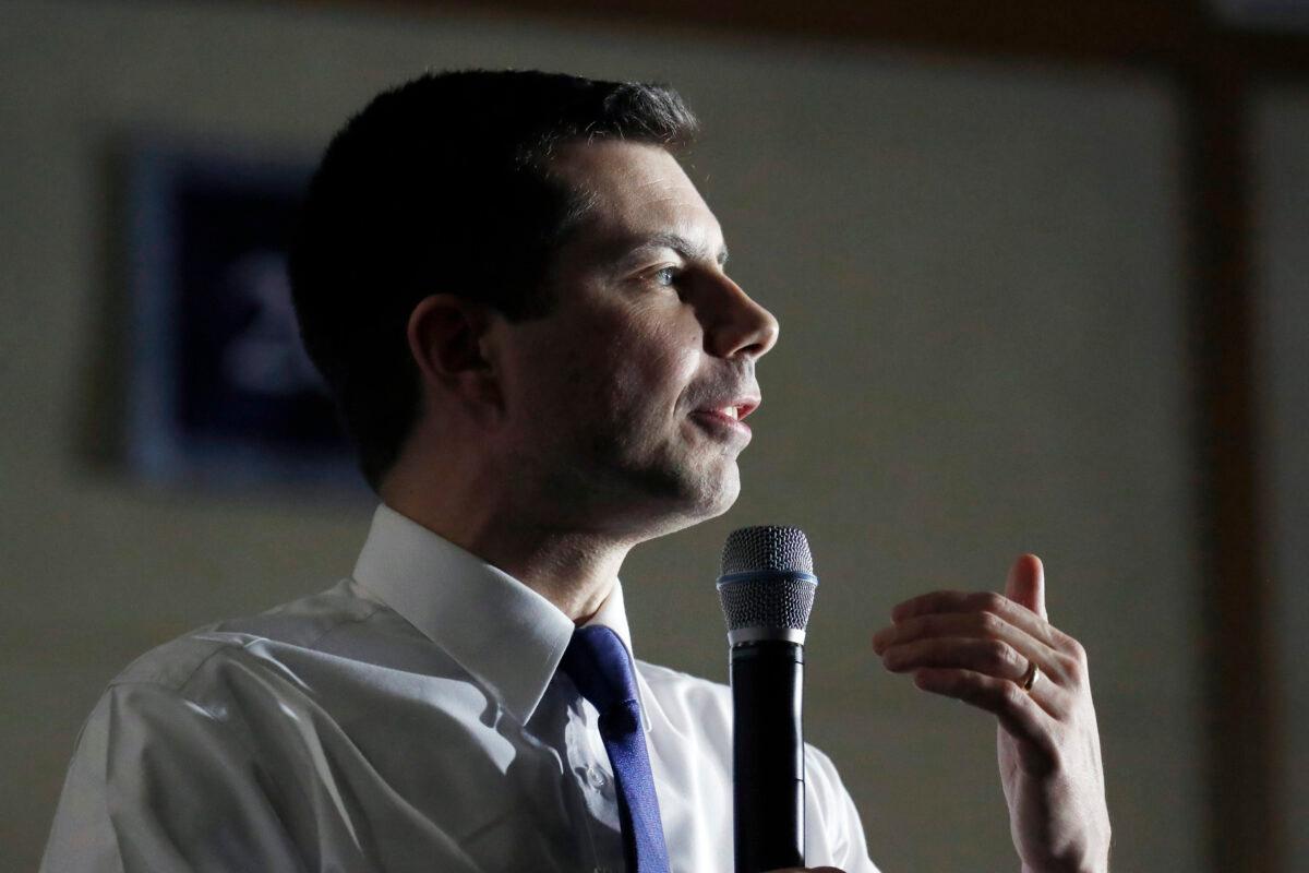 Democratic presidential candidate former South Bend, Ind. Mayor Pete Buttigieg speaks at a campaign event in Exeter, New Hampshire, on Feb. 10, 2020. (Elise Amendola/AP Photo)