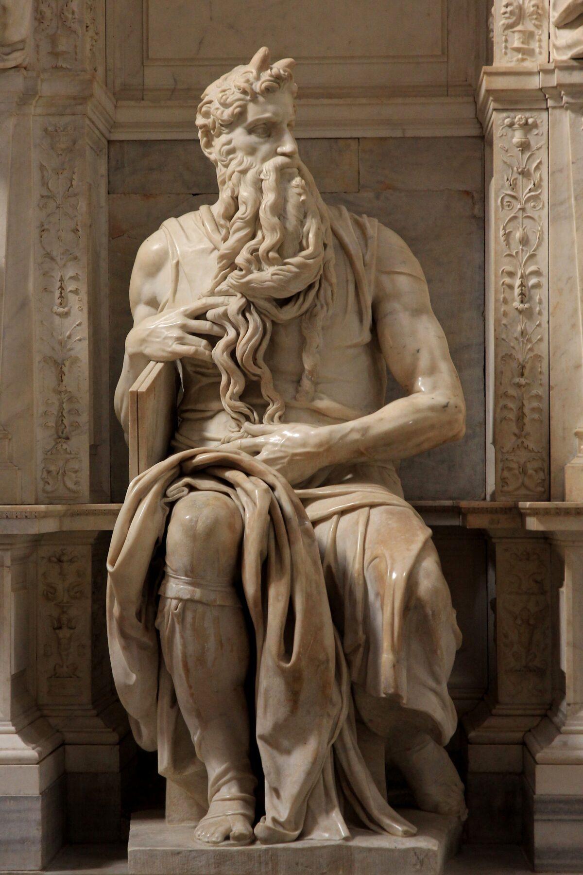 “Moses” by Michelangelo in the church of San Pietro in Vincoli in Rome. (The horns on Moses’s head are attributed to the Latin translation of the Bible at the time of the statue’s creation.) (<a title="User:Jörg Bittner Unna" href="https://commons.wikimedia.org/wiki/User:J%C3%B6rg_Bittner_Unna">Jörg Bittner Unna</a>/<a href="https://creativecommons.org/licenses/by/3.0/us/deed.en">CC BY 3.0</a>)