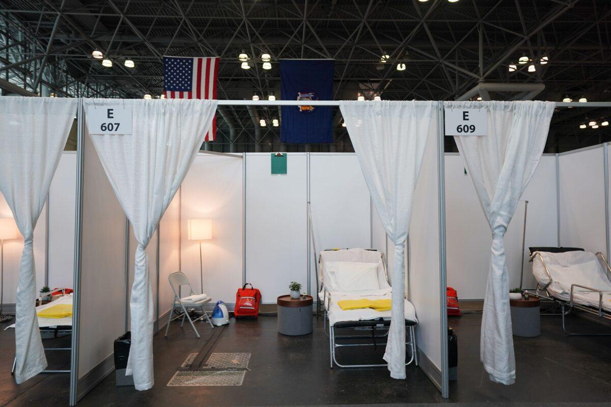 A temporary hospital is set up at the Jacob K. Javits Center in New York City on March 27, 2020. (Bryan R. Smith/AFP via Getty Images)