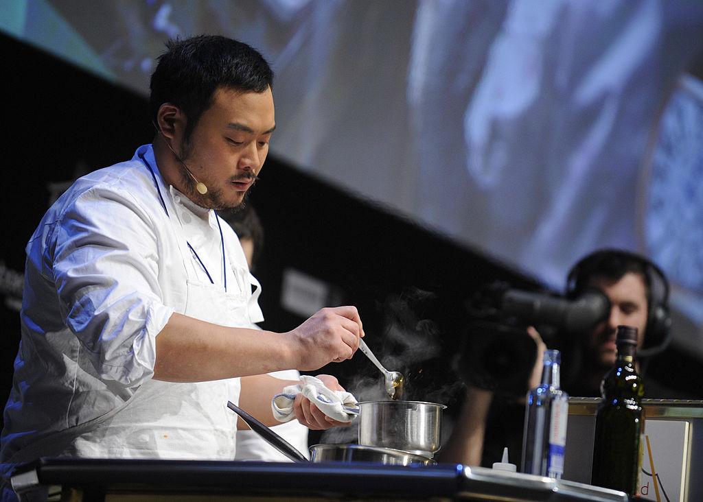 Chef David Chang presents a recipe during the gastronomic fair "Madrid Fusion" in Madrid on Jan. 21, 2009. (Pierre-Philippe Marcou/AFP via Getty Images)