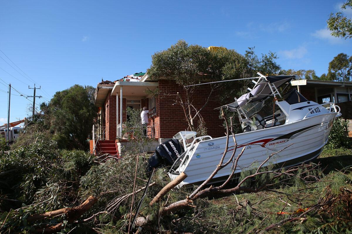 A property damaged by storms is seen in Clarke Street in Western Australia, on July 15, 2014. (Paul Kane/Getty Images)