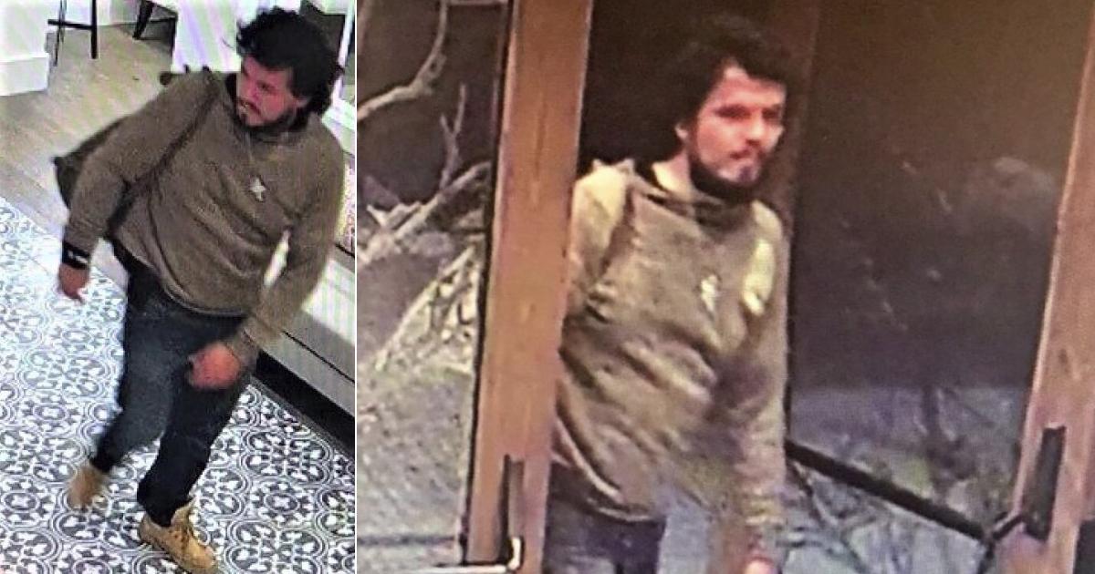 These surveillance cameras' still images shows a suspect believed to be responsible for a shooting that took place in Paso Robles in the morning on June 10, 2020. (San Luis Obispo County Sheriff's Office via AP)