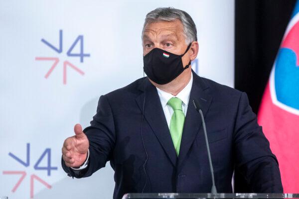 Hungarian Prime Minister Viktor Orban during a press conference at the Visegrad Group (V4) summit at Lednice Chateau in Lednice, Czech Republic, on June 11, 2020. (Gabriel Kuchta/Getty Images)