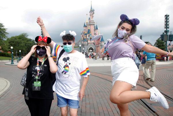 First visitors arrive at Disneyland Paris as the theme park reopens its doors to the public in Marne-la-Vallee, near Paris, following the coronavirus disease (COVID-19) outbreak in France, on July 15, 2020. (Charles Platiau/Reuters)