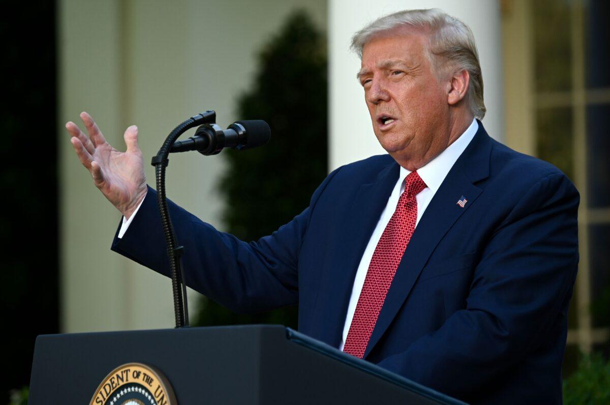 President Donald Trump delivers a press conference in the Rose Garden of the White House in Washington, on July 14, 2020. (Jim Watson/ AFP via Getty Images)