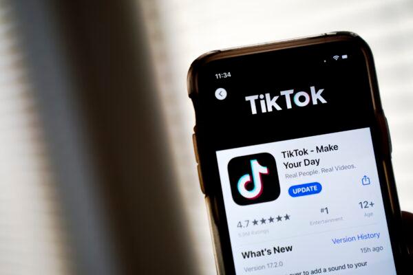 In this photo illustration, the TikTok app is displayed in the App Store on an Apple iPhone in Washington, D.C., on August 7, 2020. (Photo Illustration by Drew Angerer/Getty Images)