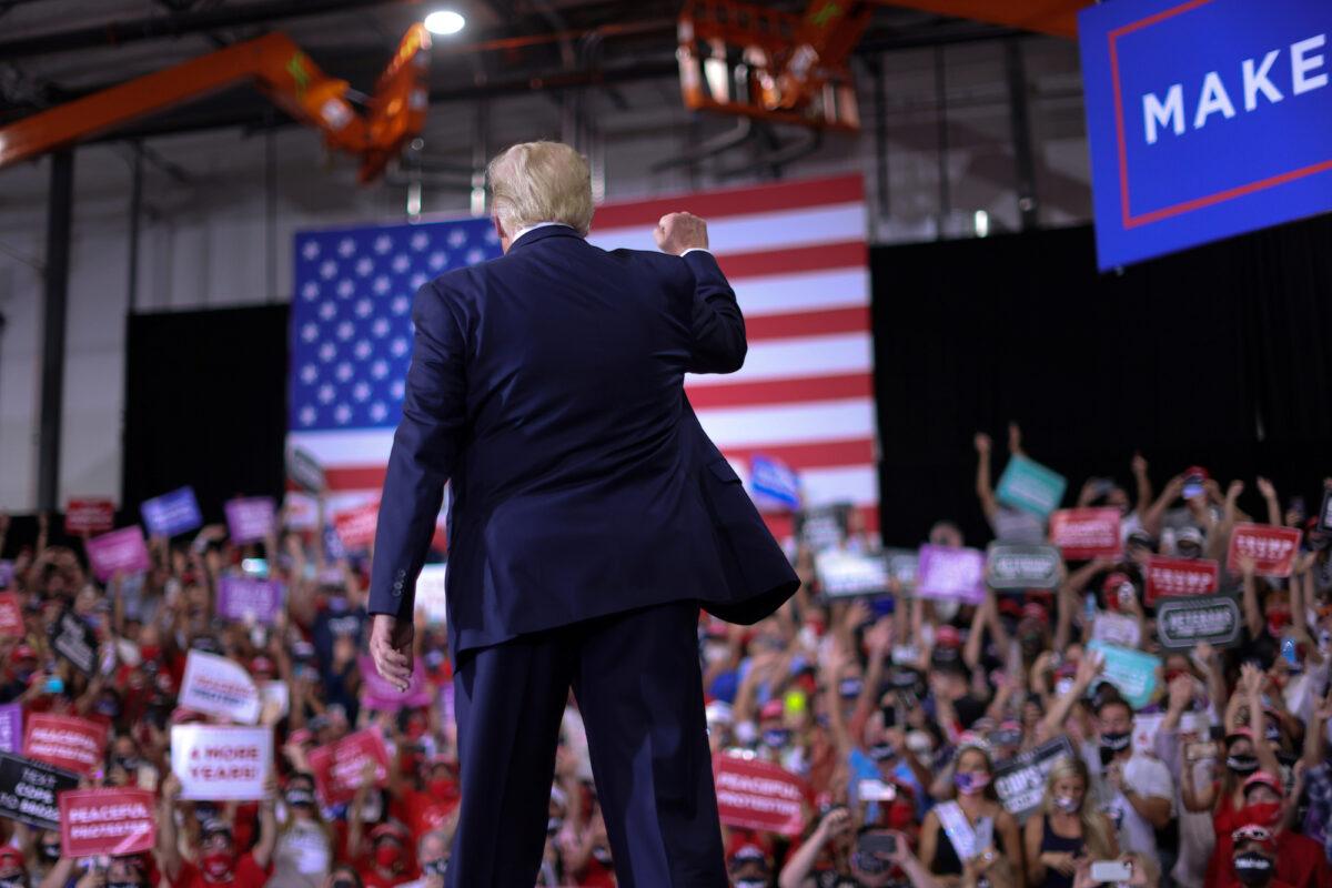 President Donald Trump rallies with supporters at a campaign event in Henderson, Nevada, on Sept. 13, 2020. (Jonathan Ernst/Reuters)