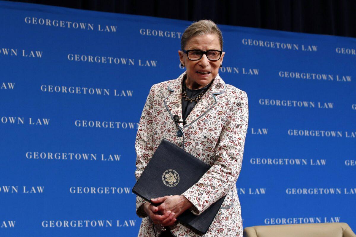 Supreme Court Justice Ruth Bader Ginsburg leaves the stage after speaking to first-year students at Georgetown Law in Washington, on Sept. 26, 2018. (Jacquelyn Martin/AP Photo)