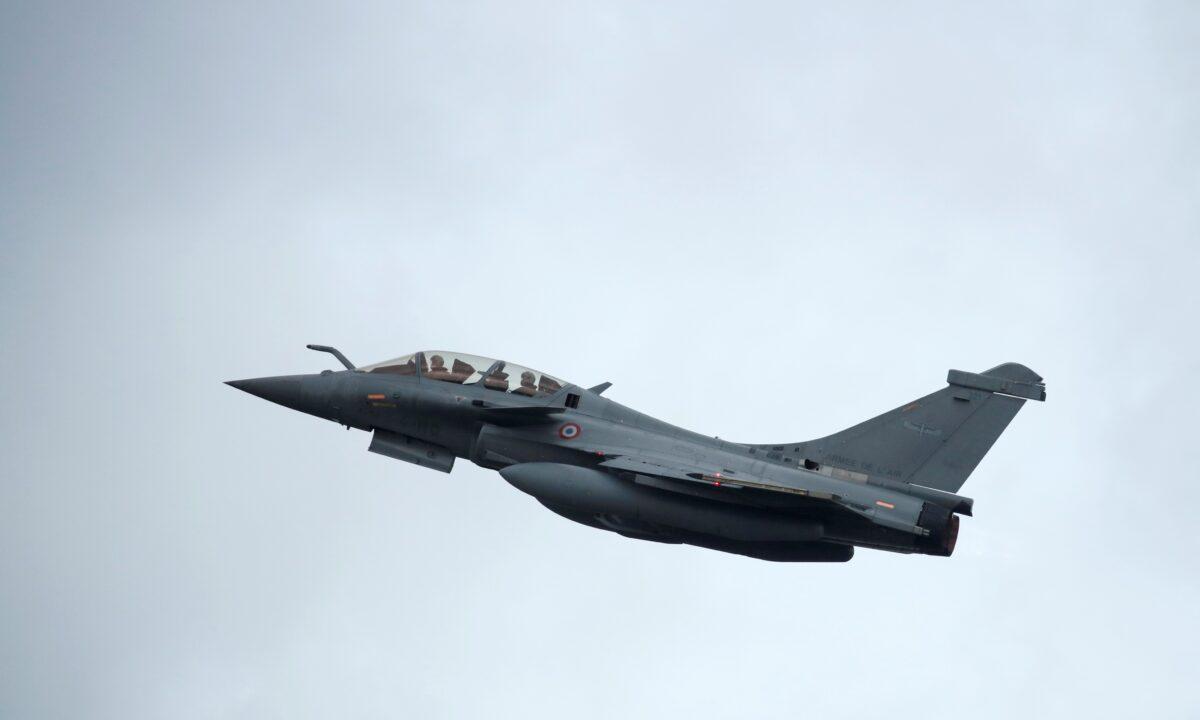 A Rafale fighter jet, manufactured by Dassault Aviation, takes off at Saint-Dizier Air Base as the French air force celebrates 20,000 days of uninterrupted nuclear warning and the completion of a new round of Strategic Air Force modernization in Saint-Dizier, France, on Oct. 4, 2019. (Benoit Tessier/Reuters)
