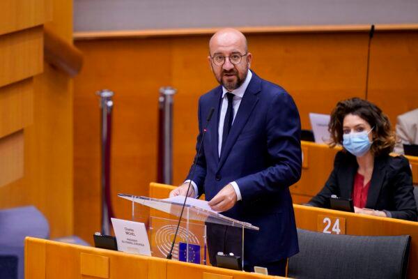 European Council President Charles Michel speaks during a plenary session at the European Parliament in Brussels on July 8, 2020. (Kenzo Tribouillard/AFP via Getty Images)