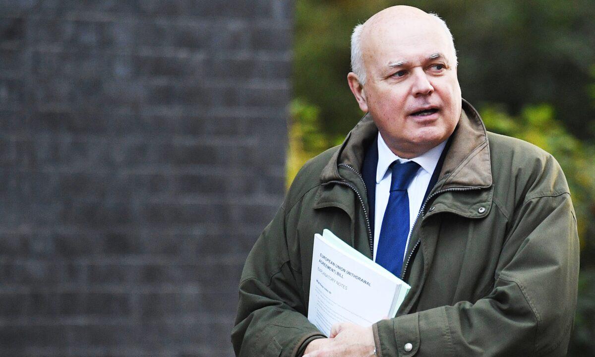 Iain Duncan Smith arrives in Downing Street in London, on Oct. 22, 2019. (Leon Neal/Getty Images)