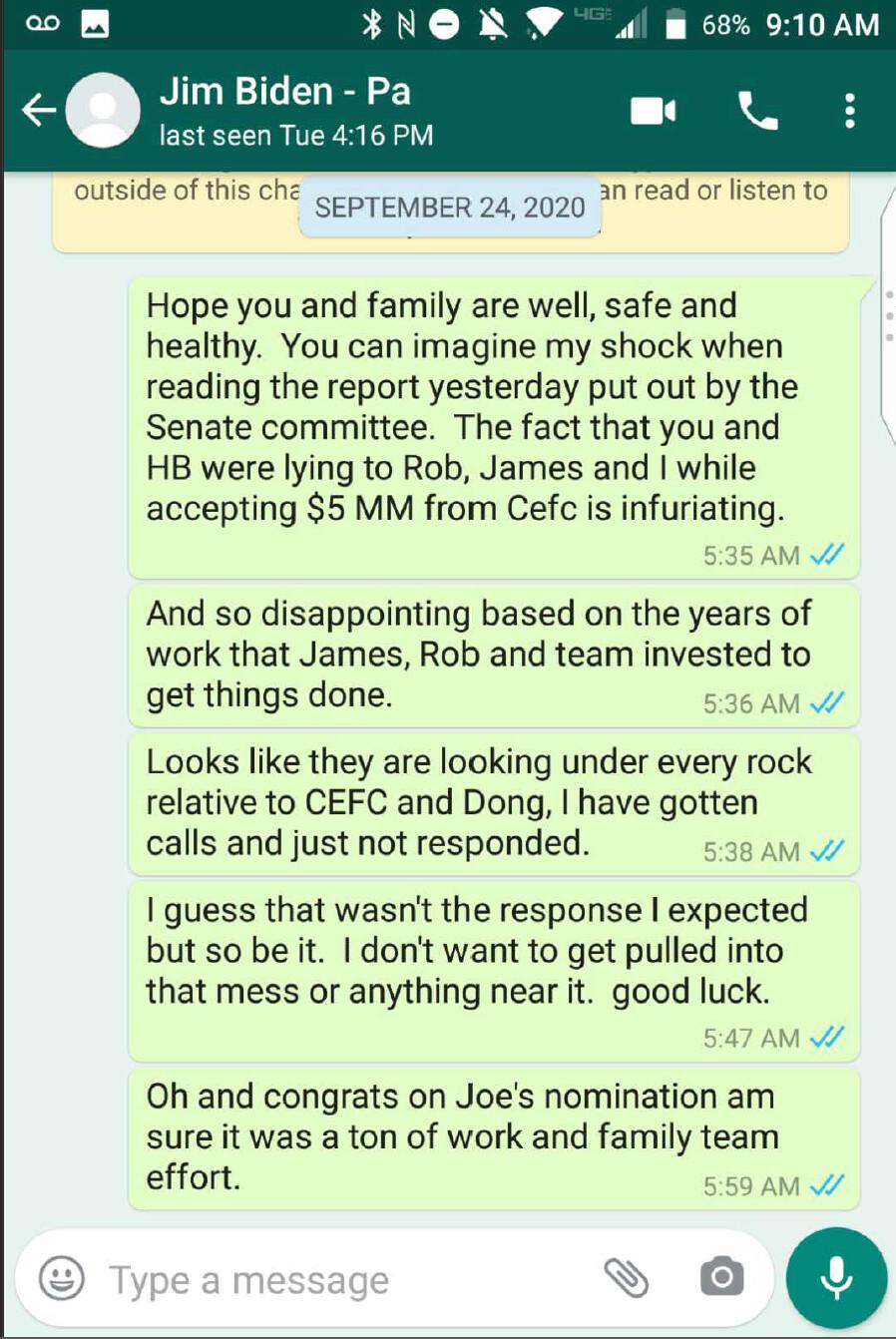 Text message from Tony Bobulinski to James Biden. (Screenshot)