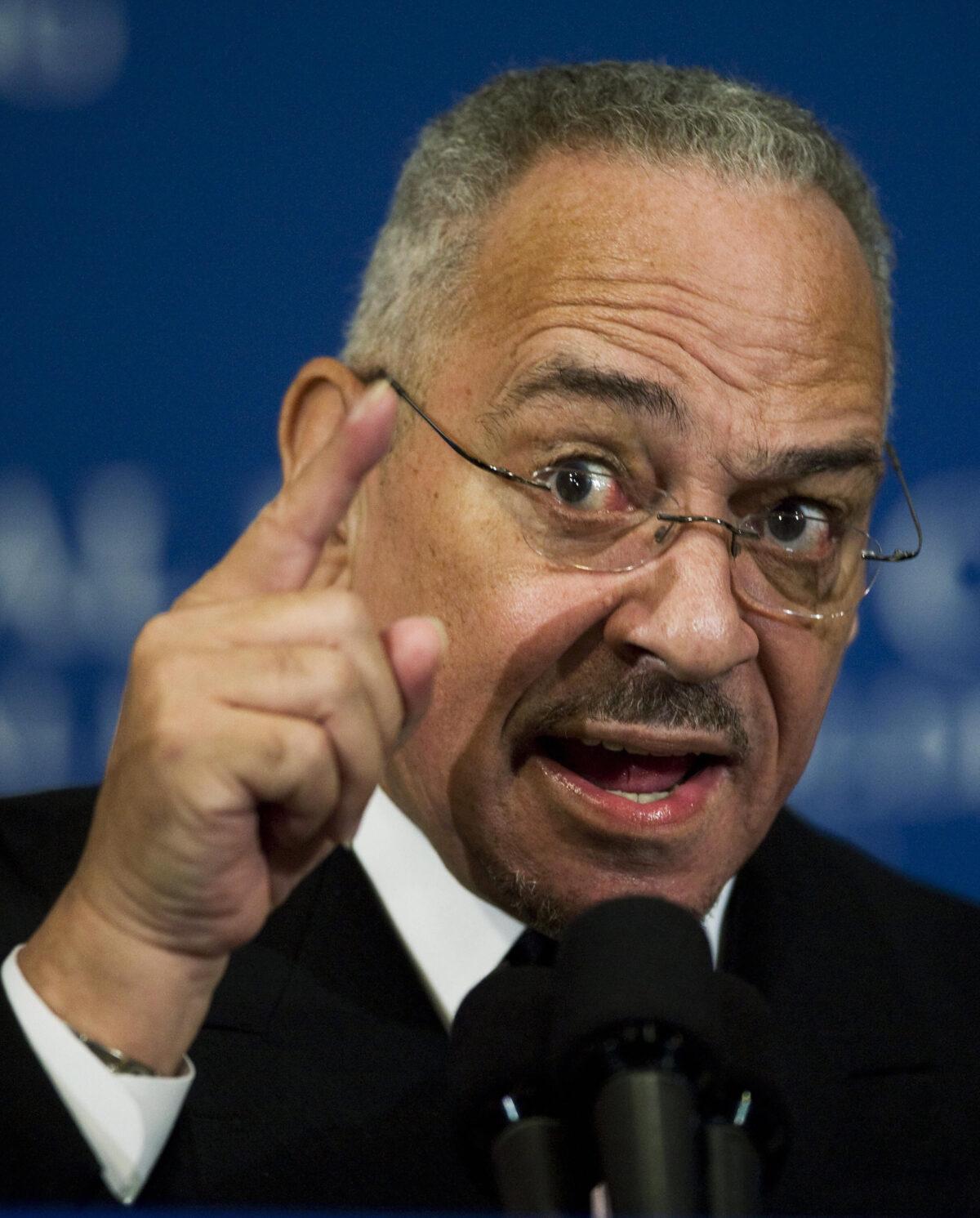 Jeremiah Wright, senior pastor of the Trinity United Church of Christ in Chicago, speaks during a breakfast program at the National Press Club on April 28, 2008, in Washington. (Mandel Ngan/AFP via Getty Images)