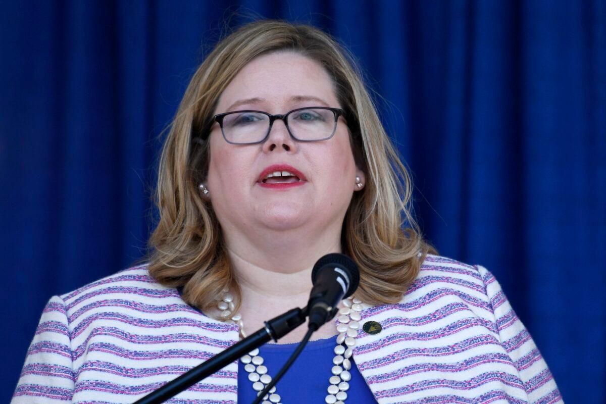 General Services Administration Administrator Emily Murphy speaks during a ribbon cutting ceremony in Washington on June 21, 2019. (Susan Walsh/AP Photo)