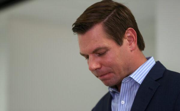 Rep. Eric Swalwell (D-Calif.) speaks during a press conference at his campaign headquarters in Dublin, Calif., on July 8, 2019. (Justin Sullivan/Getty Images)