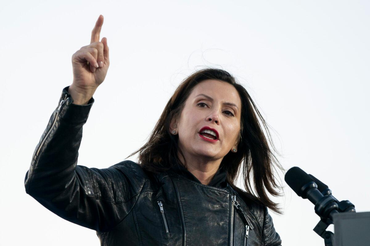 Gov. Gretchen Whitmer speaks during a drive-in campaign rally with Democratic presidential-elect Joe Biden and former President Barack Obama at Belle Isle in Detroit, Mich., on Oct. 31, 2020. (Drew Angerer/Getty Images)