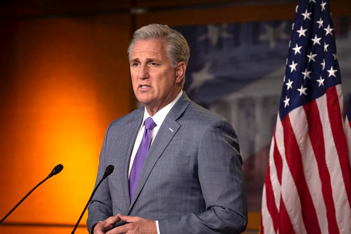 House Minority Leader Kevin McCarthy (R-Calif.) speaks at the weekly news conference on Capitol Hill in Washington on Dec. 3, 2020. (Tasos Katopodis/Getty Images)