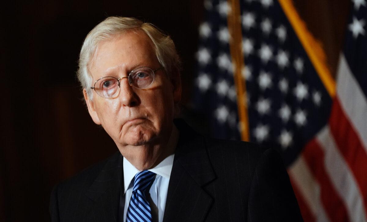 Republican Senate Majority Leader Mitch McConnell (R-Ky.) speaks to the media after the Republican's weekly senate luncheon in the U.S. Capitol in Washington on Dec. 8, 2020. (Kevin Dietsch/Pool/Getty Images)