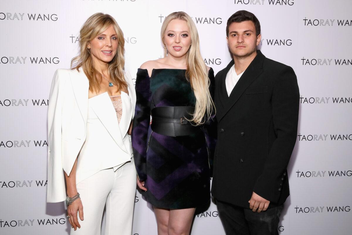 Marla Maples, Tiffany Trump and Michael Boulos pose backstage for Taoray Wang fashion show during New York Fashion Week: The Shows at Gallery II at Spring Studios on Feb. 9, 2019 in New York City. (Astrid Stawiarz/Getty Images for Taoray Wang)