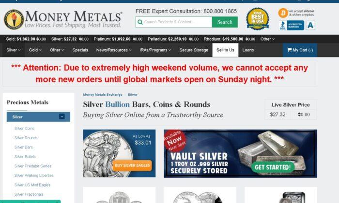 Major Dealers’ Websites Report Silver Shortages