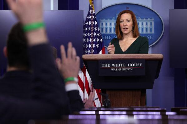 White House Press Secretary Jen Psaki speaks during a news briefing at the White House in Washington, on Feb. 25, 2021. (Alex Wong/Getty Images)