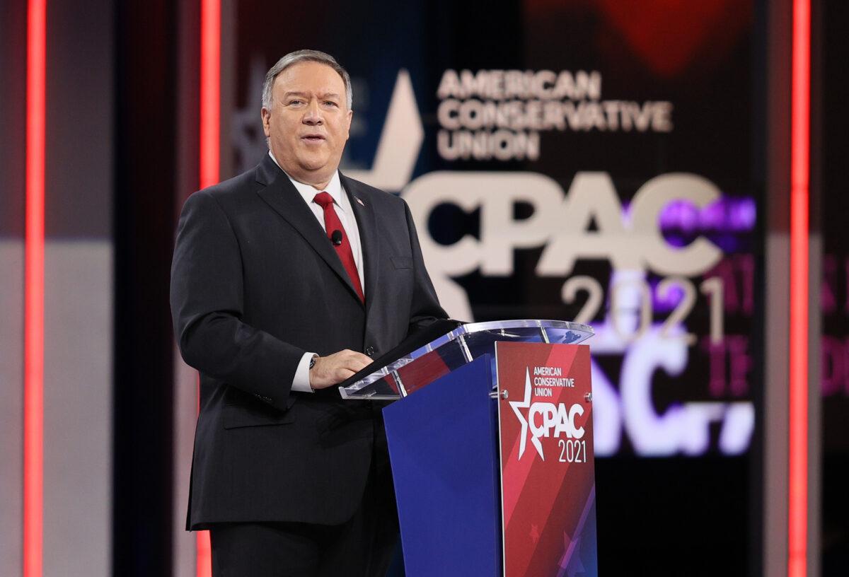 Former U.S. Secretary of State Mike Pompeo addresses the Conservative Political Action Conference held in the Hyatt Regency in Orlando, Florida on Feb. 27, 2021. (Joe Raedle/Getty Images)
