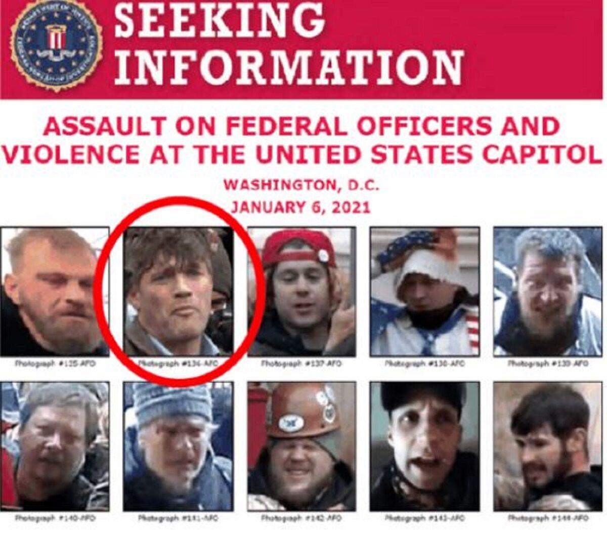 Federico Klein, top second from left, is seen in a handout by the FBI seeking information on the breach of the U.S. Capitol in Washington. (FBI)