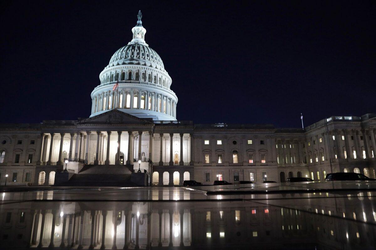 The U.S. Capitol in the evening hours in Washington on March 5, 2021. (Alex Wong/Getty Images)