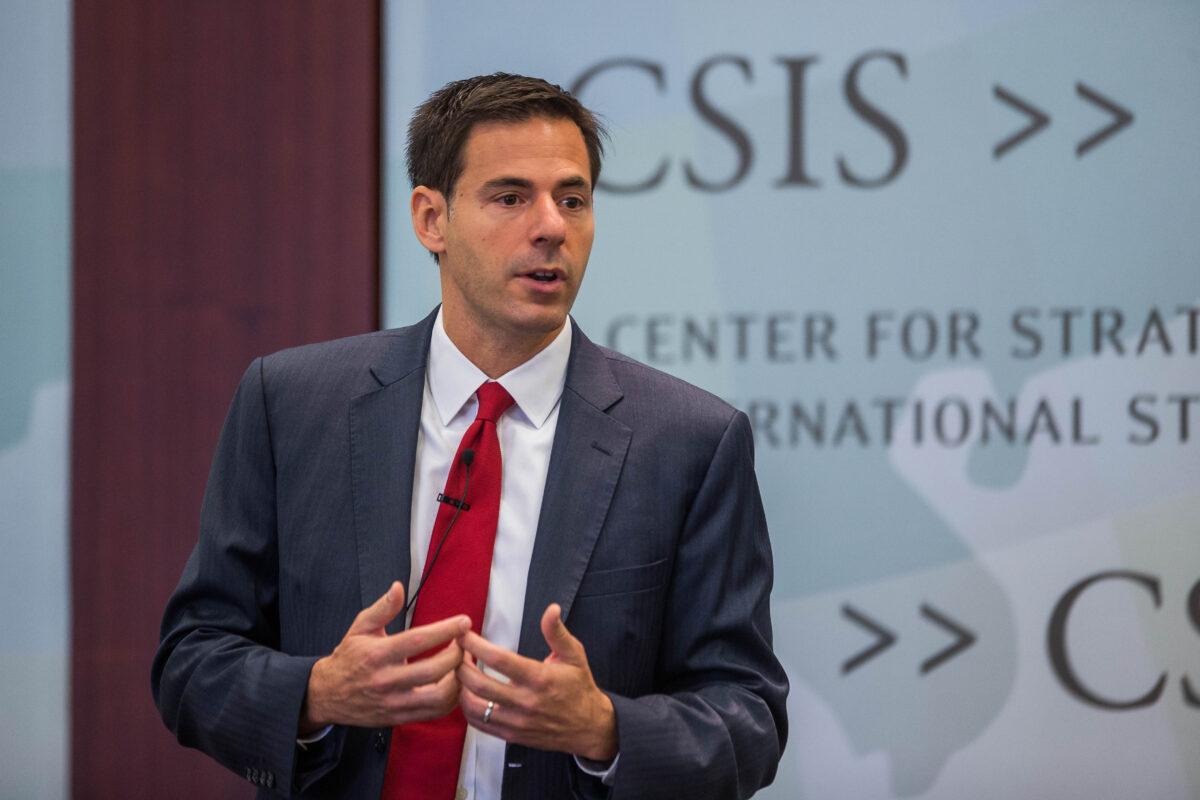 Then-National Security Division Assistant Attorney General John Carlin speaks during a conference between The Center for Strategic and International Studies (CSIS) and the Justice Department at the CSIS building in Washington, on Sept. 14, 2016. (Zach Gibson/AFP via Getty Images)