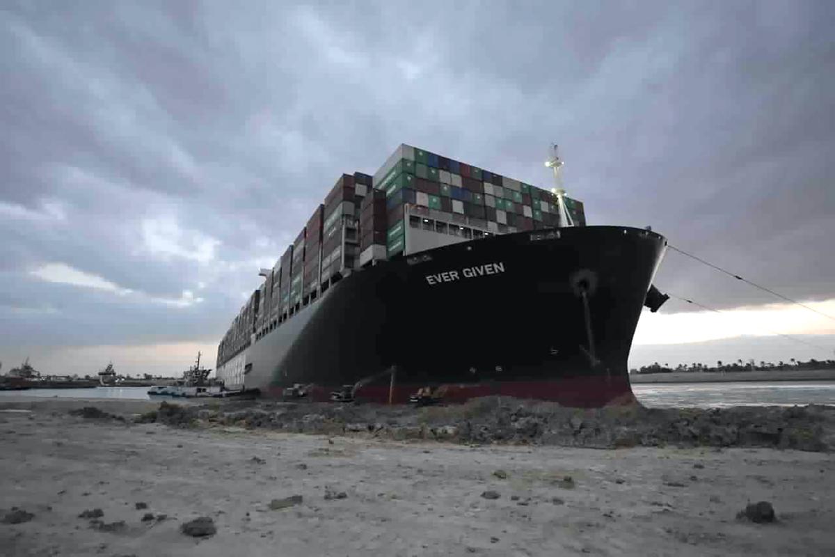 Container Ship Stuck in Suez Canal Partially Refloated