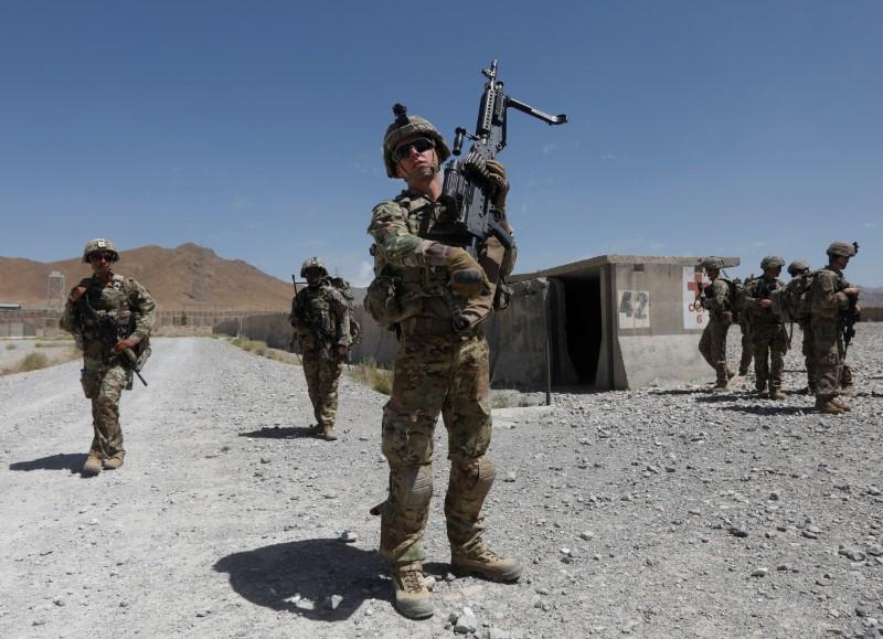 U.S. troops patrol at an Afghan National Army base in Logar province, Afghanistan on Aug. 7, 2018. (Omar Sobhani/Reuters)
