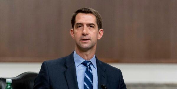 Sen. Tom Cotton (R-AR) speaks during a hearing to examine United States Special Operations Command and United States Cyber Command in review of the Defense Authorization Request for fiscal year 2022 and the Future Years Defense Program, on Capitol Hill in Washington on March 25, 2021. (Andrew Harnik-Pool/Getty Images)