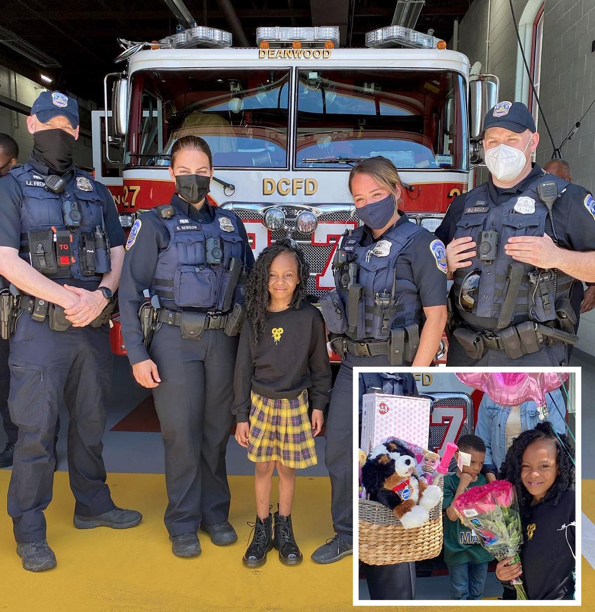 7-year-old Reagan Grimes reunites with first responders who saved her. (Courtesy of <a href="https://mpdc.dc.gov/">DC Metropolitan Police Dept.</a>)