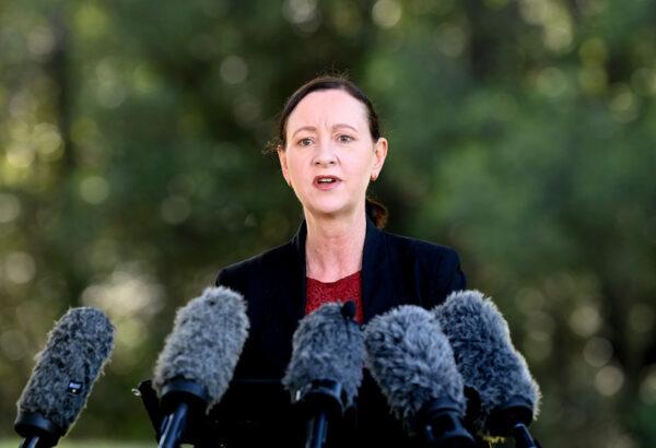 Health Minister Yvette D'Ath speaks after the announcement of a three-day lockdown for the Greater Brisbane area in Brisbane, Australia, on Mar. 29, 2021. (Bradley Kanaris/Getty Images)