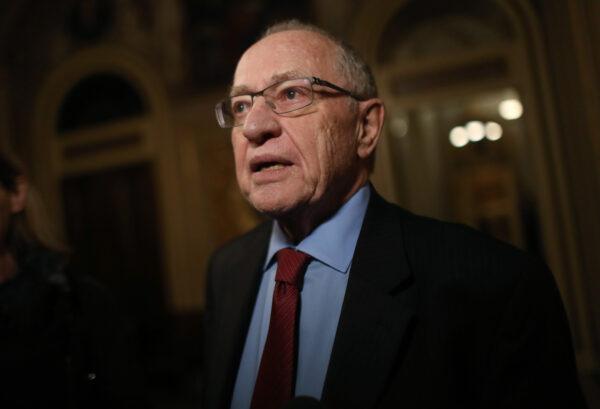 Attorney Alan Dershowitz, a member of President Donald Trump's legal team, speaks to the press in the Senate Reception Room during the Senate impeachment trial at the U.S. Capitol in Washington on Jan. 29, 2020. (Mario Tama/Getty Images)