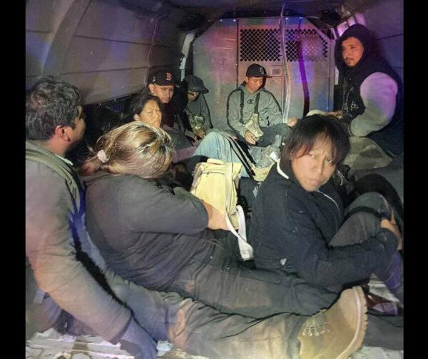 Law enforcement apprehends illegal aliens being smuggled in a van in Kinney County, Texas, on April 23, 2021. (Kinney County Sheriff’s Office)