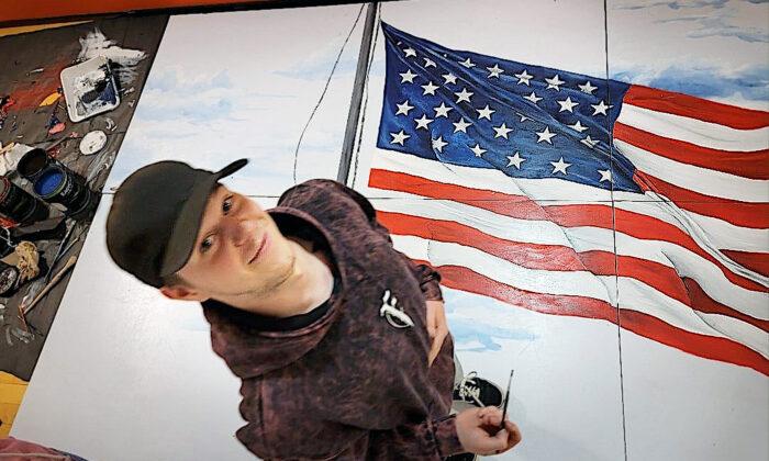 Artist Paints Huge American Flag for High School Gym so Classmates Can Say Pledge