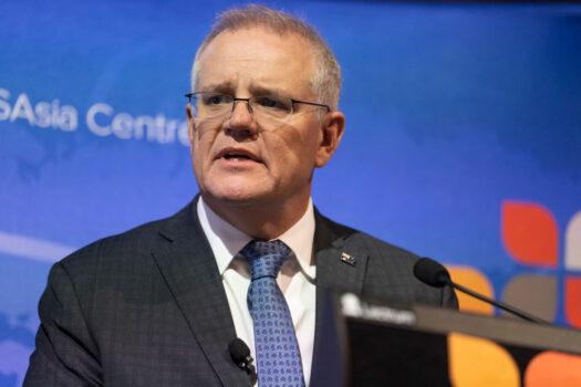 Prime Minister Scott Morrison delivers a keynote address during a luncheon at the Perth USAsia Centre on June 9, 2021 in Perth, Australia. (Matt Jelonek/Getty Images)